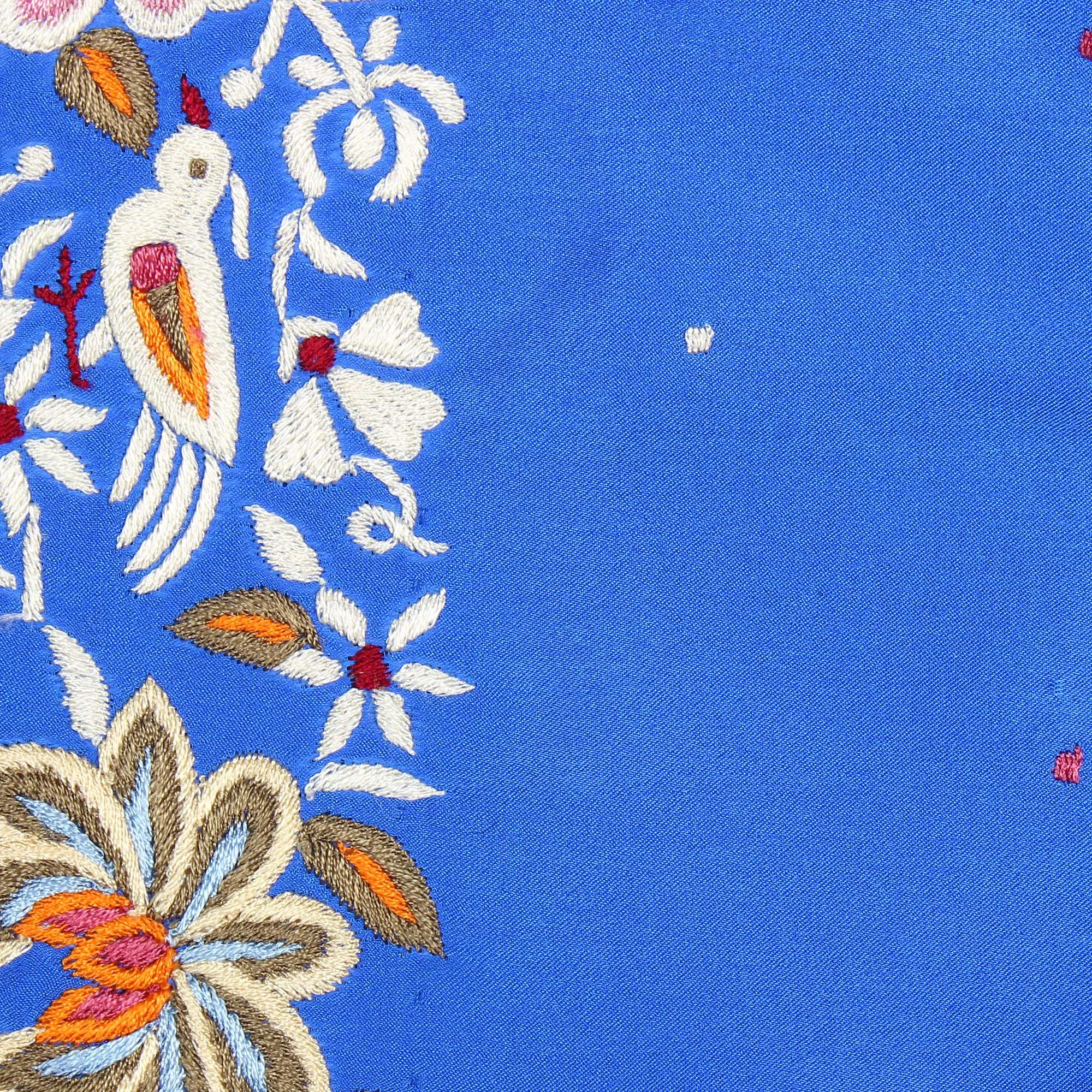 Blue Dancing Bird Parsi Border Stole