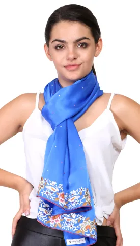 Blue Dancing Bird Parsi Border Stole