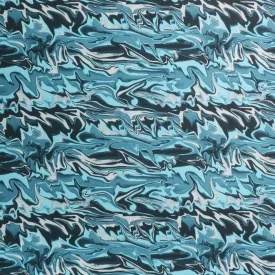 Blue Grey Watercolor on Printed Polyester Mikado Fabric