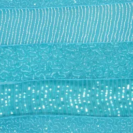 Blue Tulle with Blue Sequin and Bugle Beads Design Embroidered Fabric