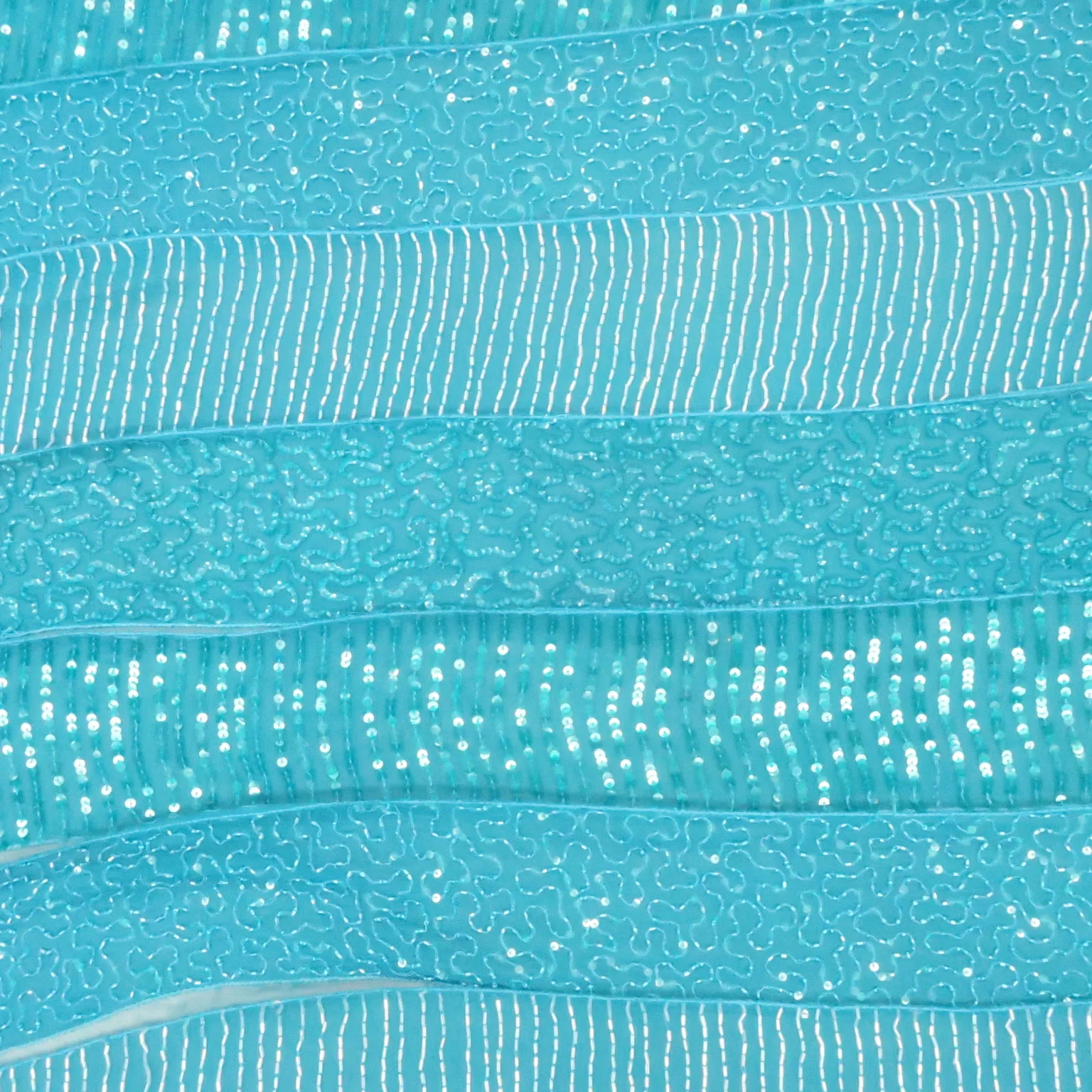Blue Tulle with Blue Sequin and Bugle Beads Design Embroidered Fabric