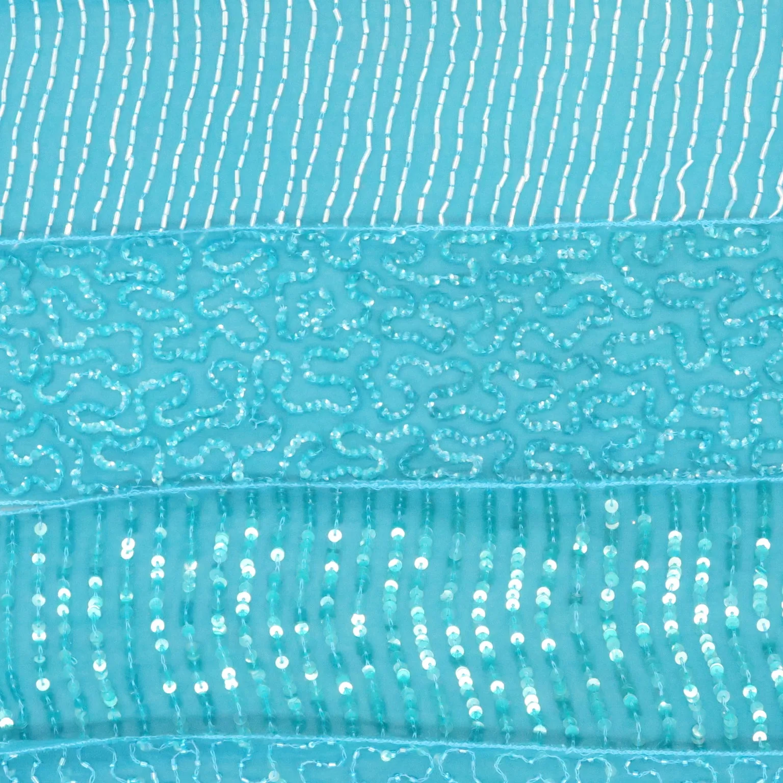 Blue Tulle with Blue Sequin and Bugle Beads Design Embroidered Fabric