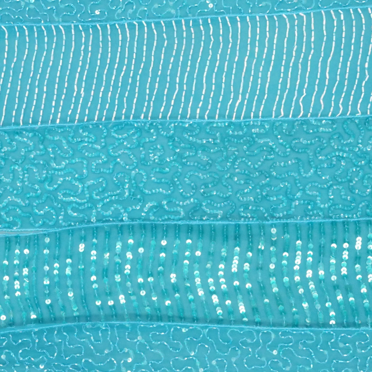 Blue Tulle with Blue Sequin and Bugle Beads Design Embroidered Fabric