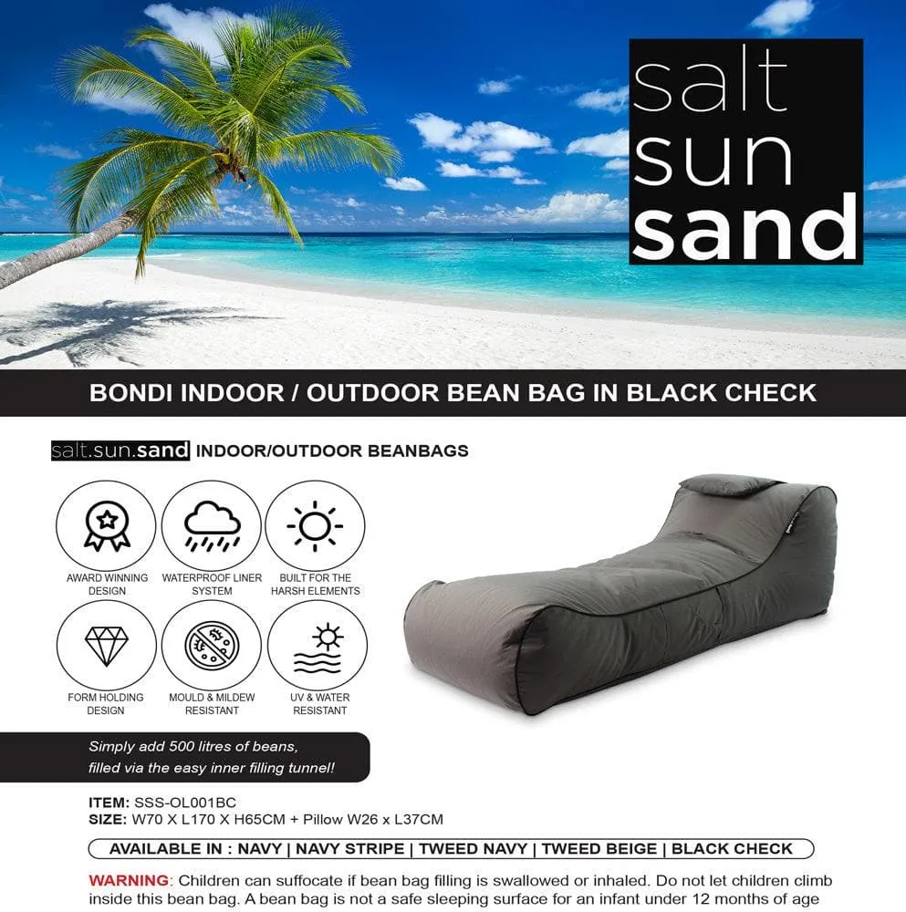 Bondi Indoor/Outdoor Bean Bag in Black Check