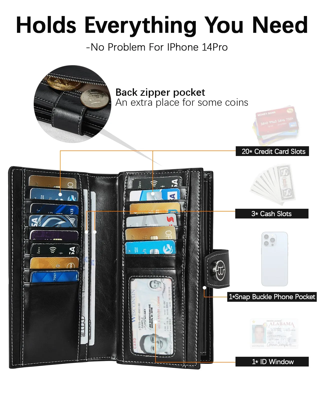 BOSTANTEN Womens Leather Wallets RFID Blocking Large Capacity Trifold Card Holder Ladies Phone Clutch