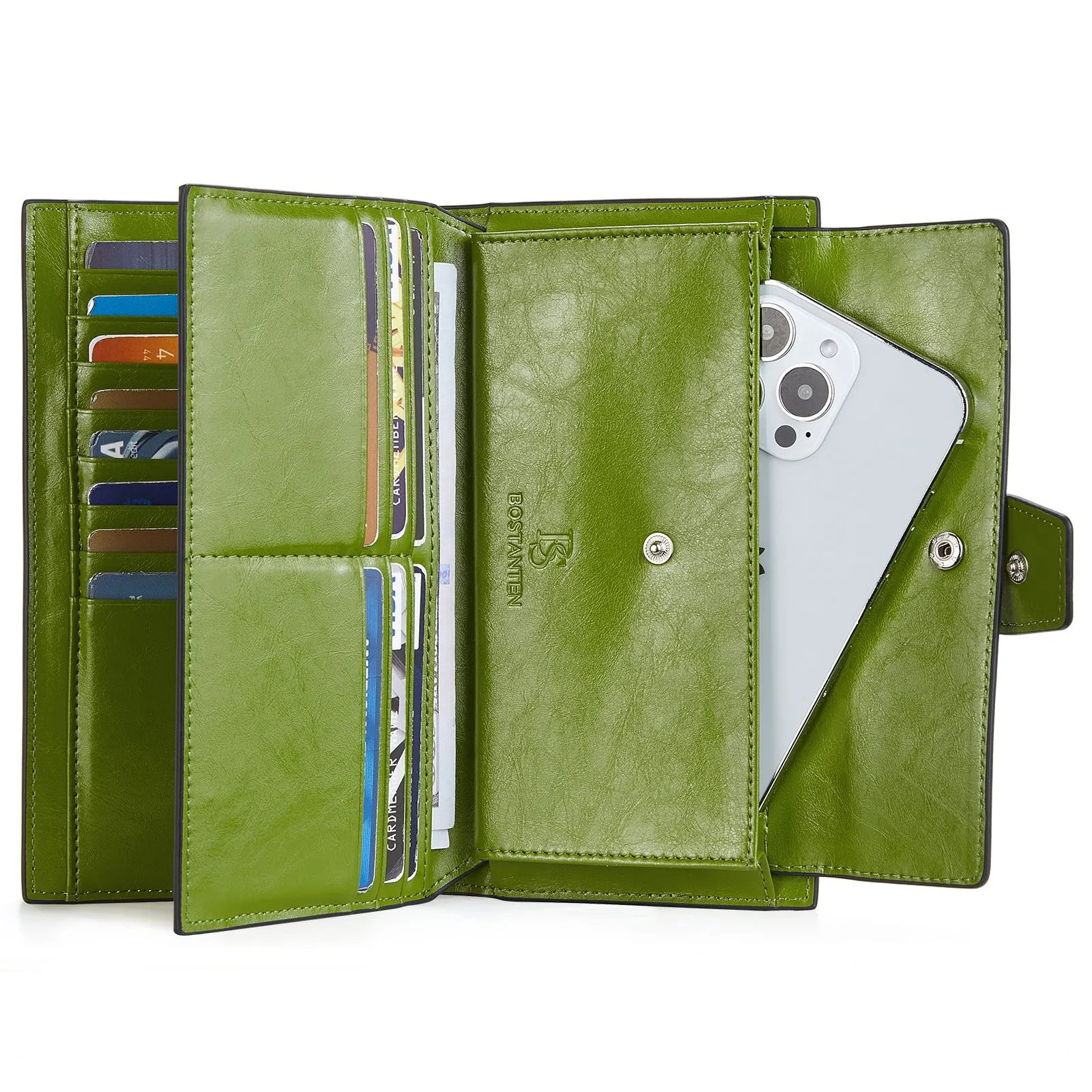 BOSTANTEN Womens Leather Wallets RFID Blocking Large Capacity Trifold Card Holder Ladies Phone Clutch