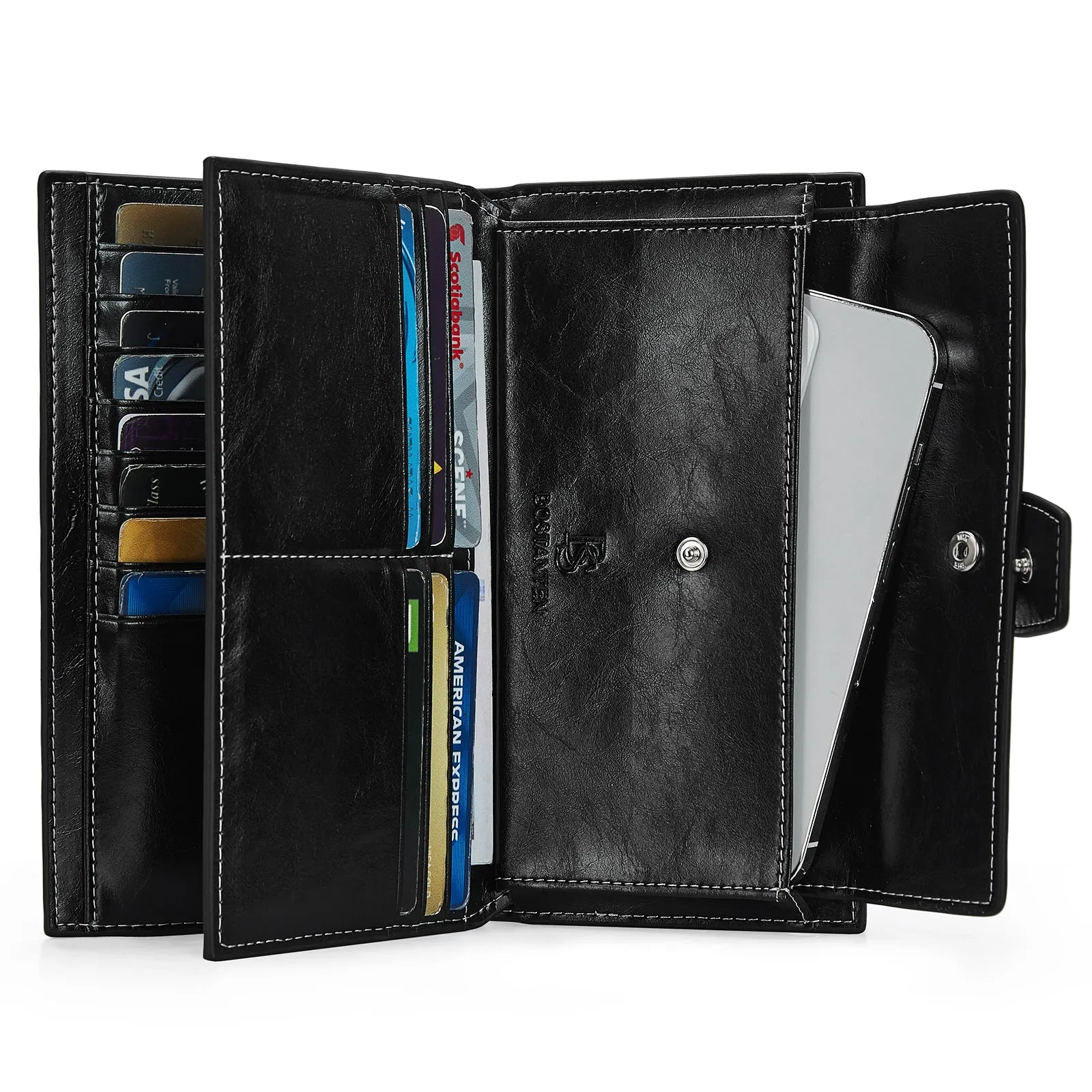 BOSTANTEN Womens Leather Wallets RFID Blocking Large Capacity Trifold Card Holder Ladies Phone Clutch