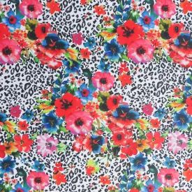 Bright Floral on Leopard Poly Spandex Swimsuit Fabric
