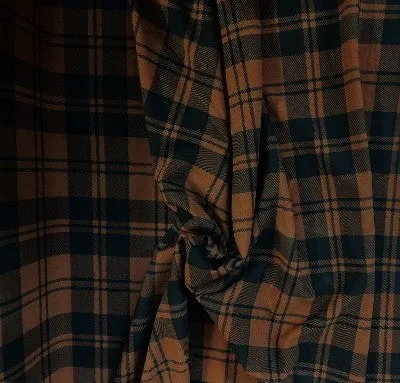 Brown & Black Plaid Print Poly Jersey