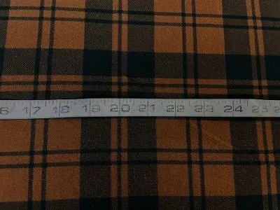 Brown & Black Plaid Print Poly Jersey