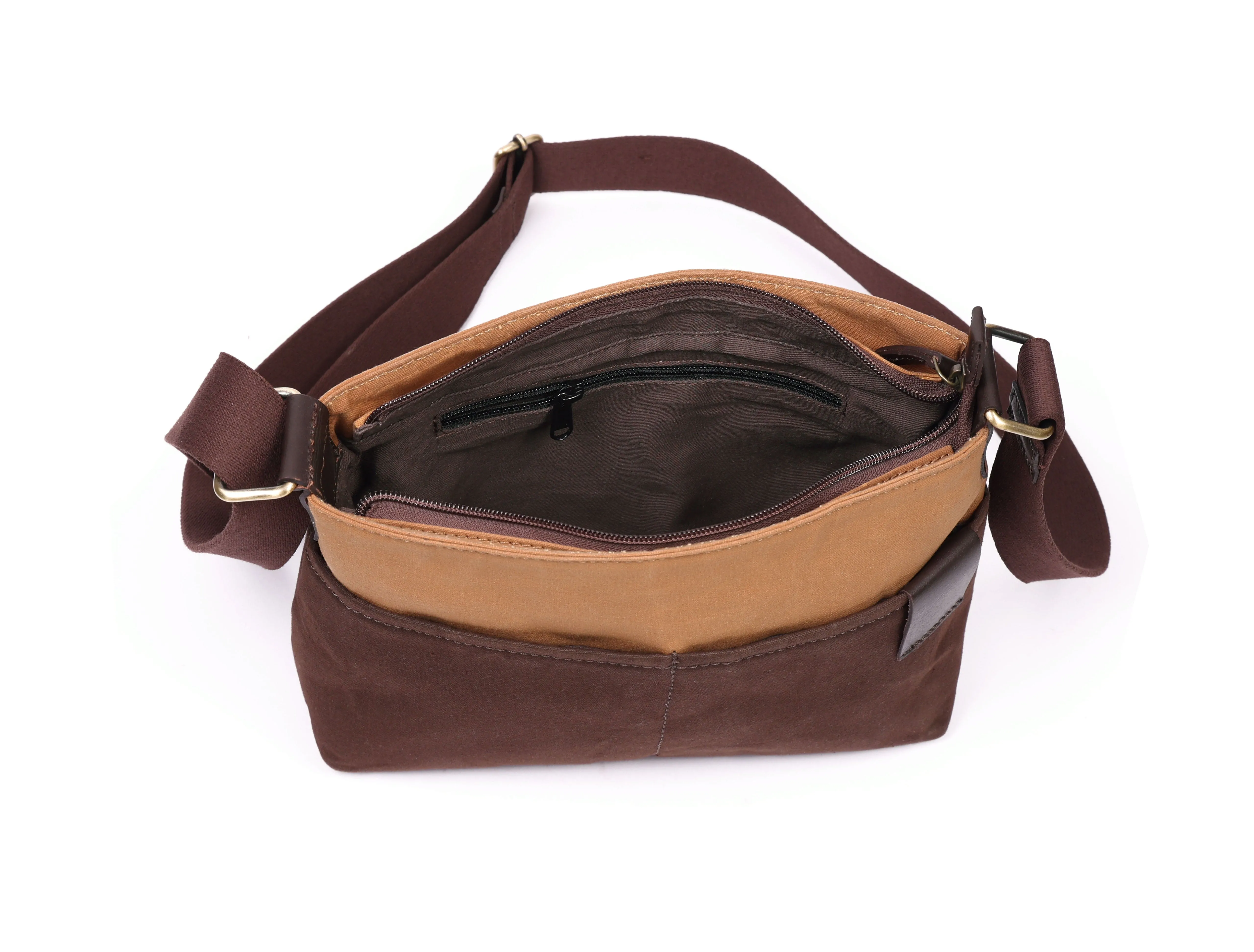 Brown and Tan Canvas Sling Bag - A Stylish and Functional Companion, Art: BG-1745