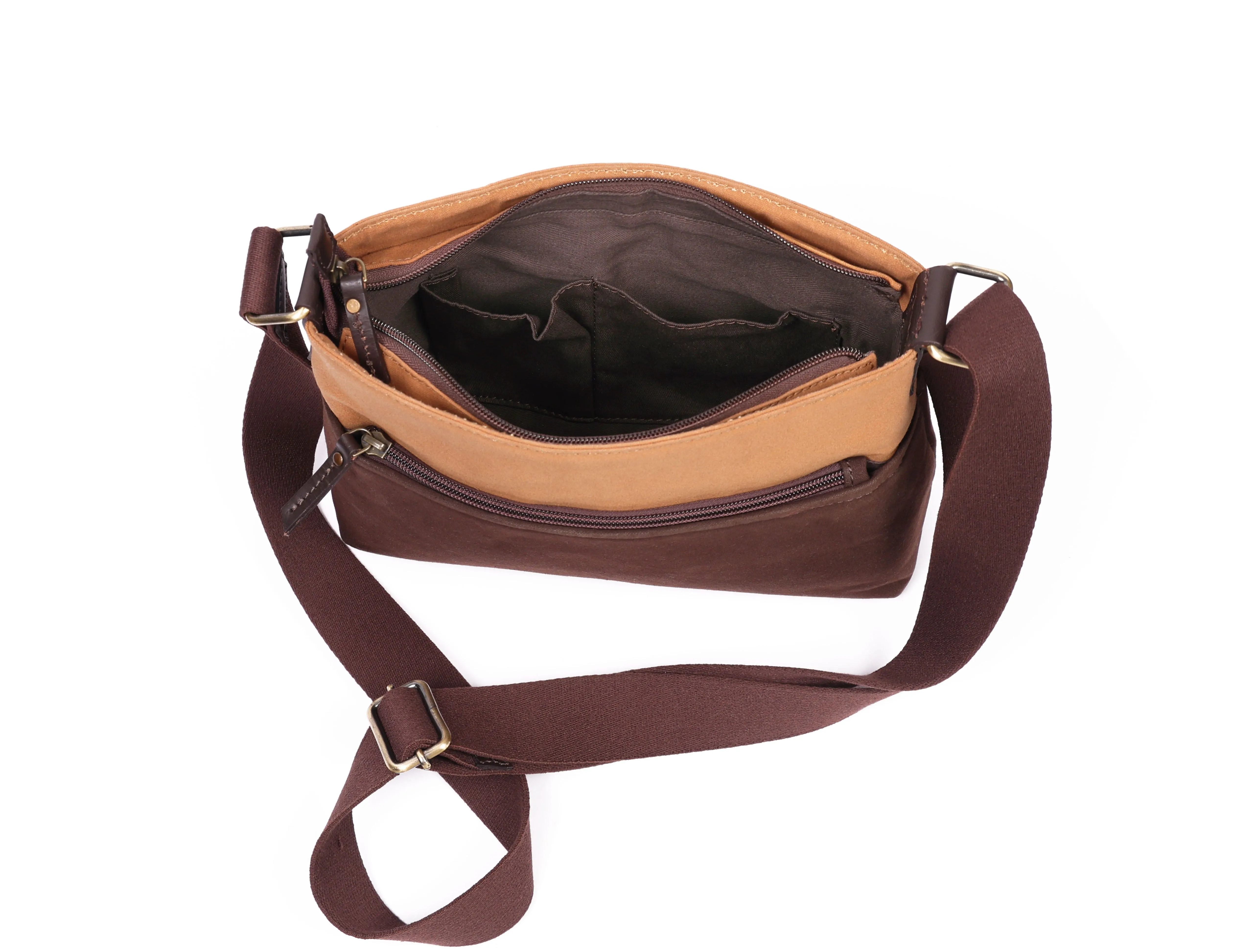 Brown and Tan Canvas Sling Bag - A Stylish and Functional Companion, Art: BG-1745