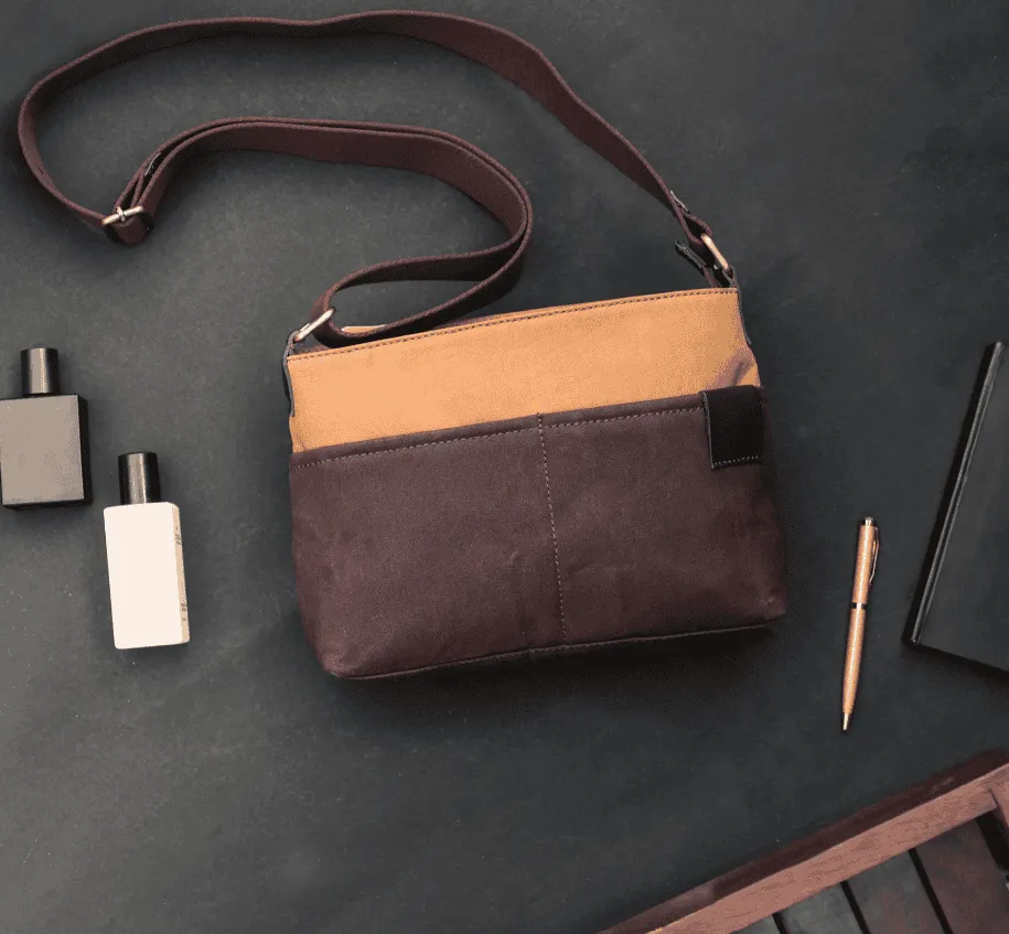 Brown and Tan Canvas Sling Bag - A Stylish and Functional Companion, Art: BG-1745