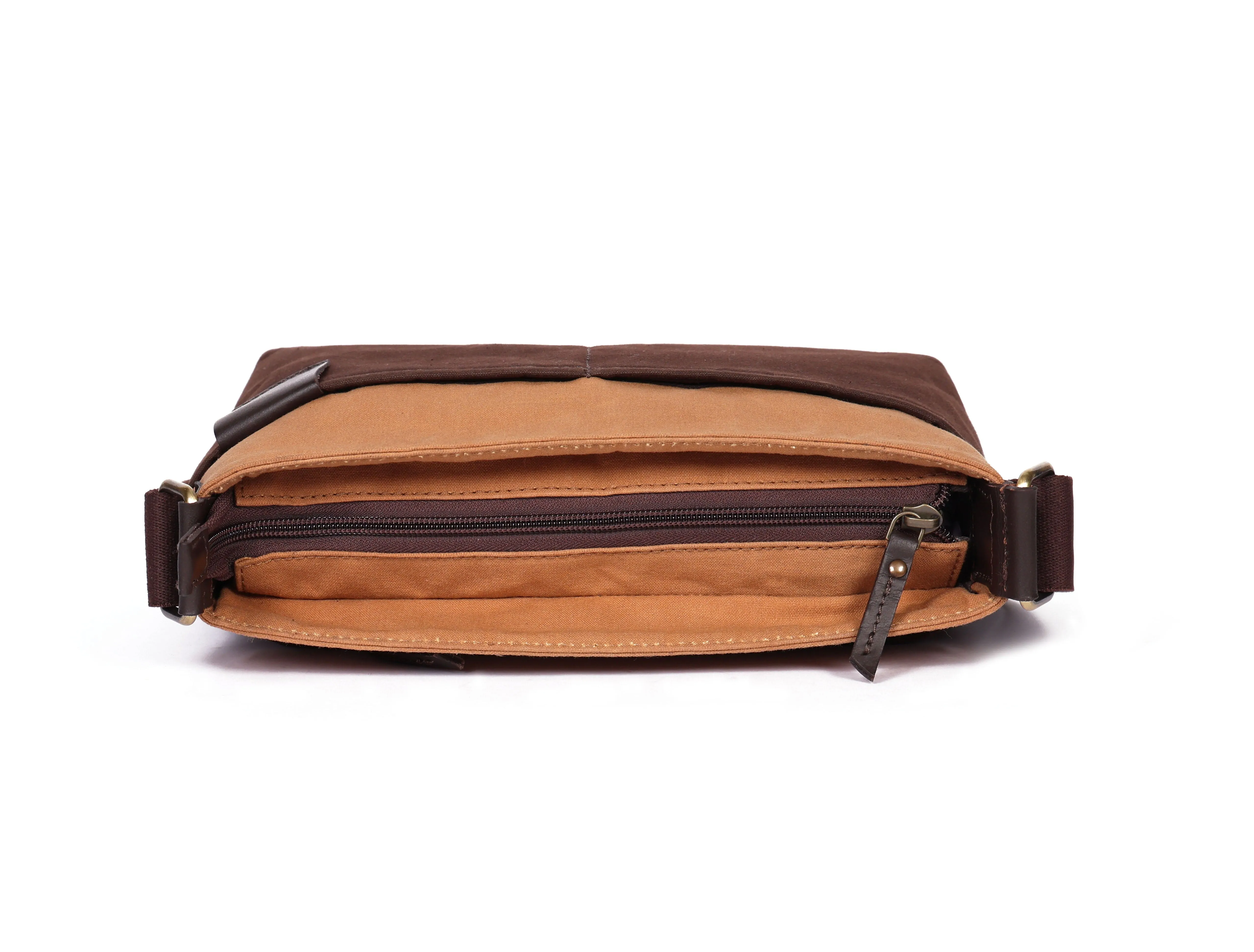 Brown and Tan Canvas Sling Bag - A Stylish and Functional Companion, Art: BG-1745