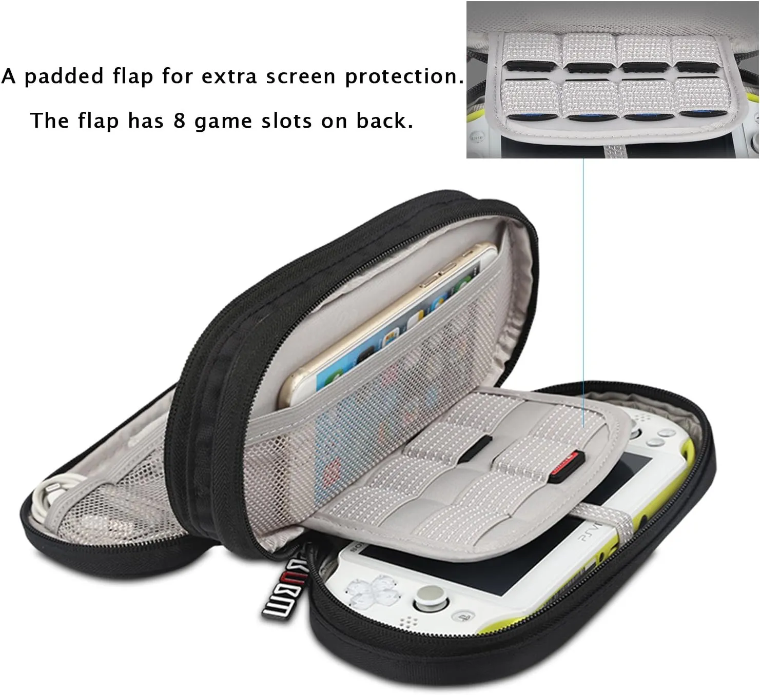 BUBM Double Compartment Storage Case Compatible with PS Vita and PSP, Protective Carrying bag, Portable Travel Organizer Case Compatible with PSV and Other Accessories, Black