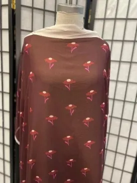 Cheeky Flower Border Printed Burgundy Silk Georgette
