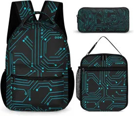 Circuit Board 3 Pcs Backpacks Set Combination 16 Travel Backpack Portable Lunch Bag Pencil Case for Unisex