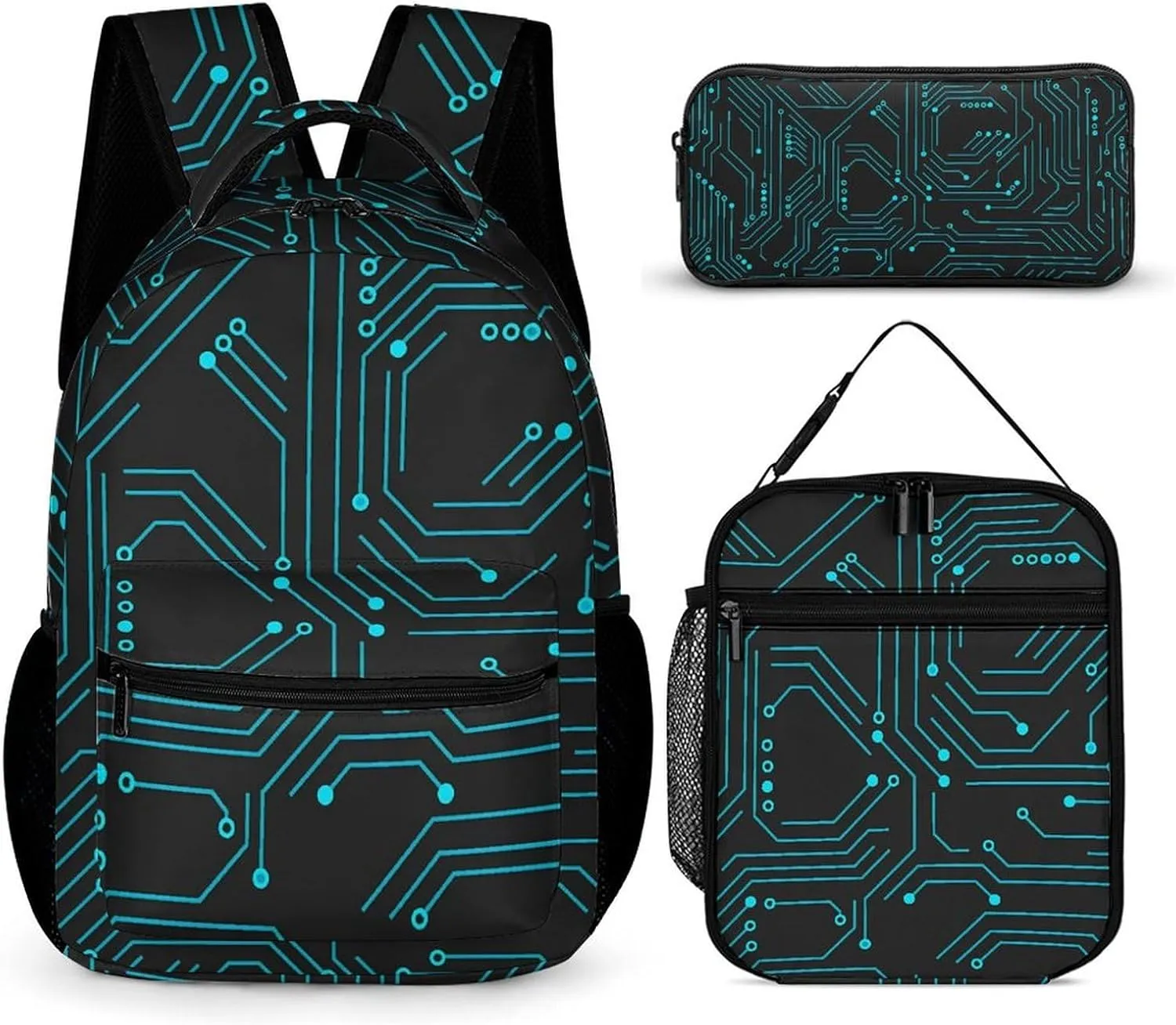 Circuit Board 3 Pcs Backpacks Set Combination 16 Travel Backpack Portable Lunch Bag Pencil Case for Unisex