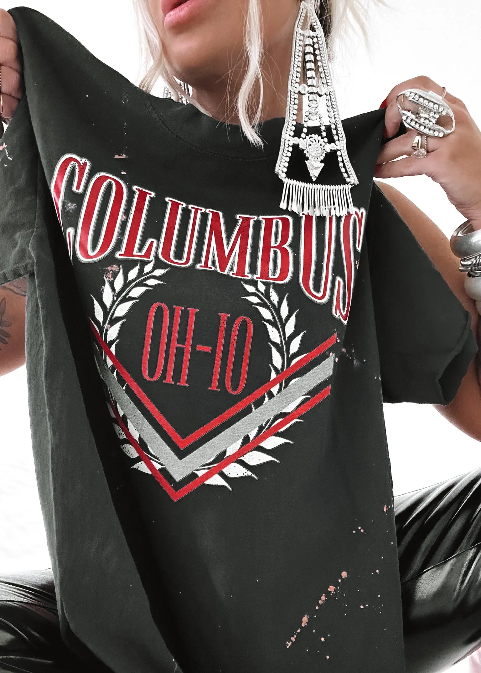 COLUMBUS OH-IO 90's BLEACHED OUT SIDE SLIT TEE