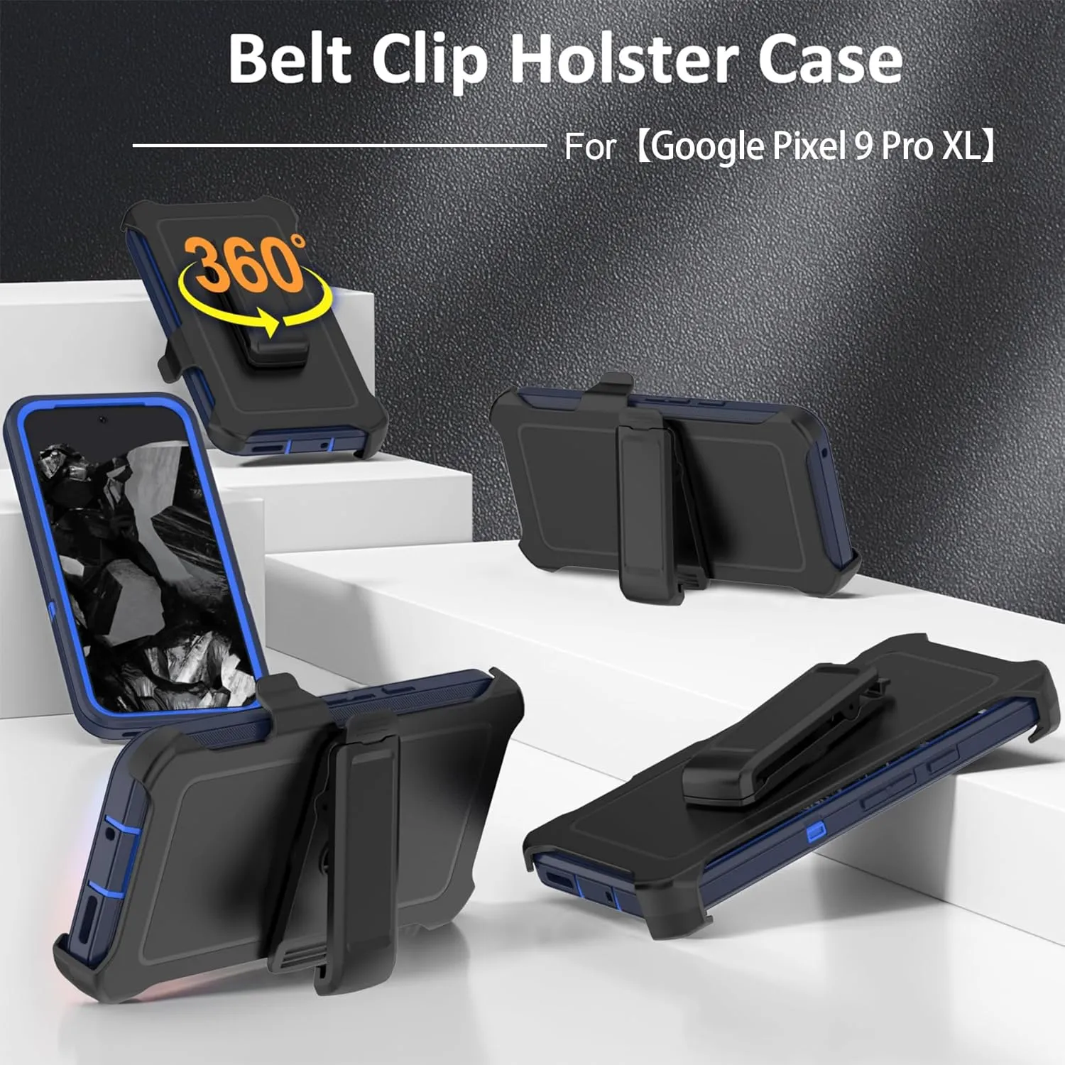 Compatible with Google Pixel 9 Pro XL Case, with Belt Clip Holster Heavy Duty Rugged Shockproof Full Body Protection Kickstand Phone case for Google Pixel 9 Pro XL (Blue)