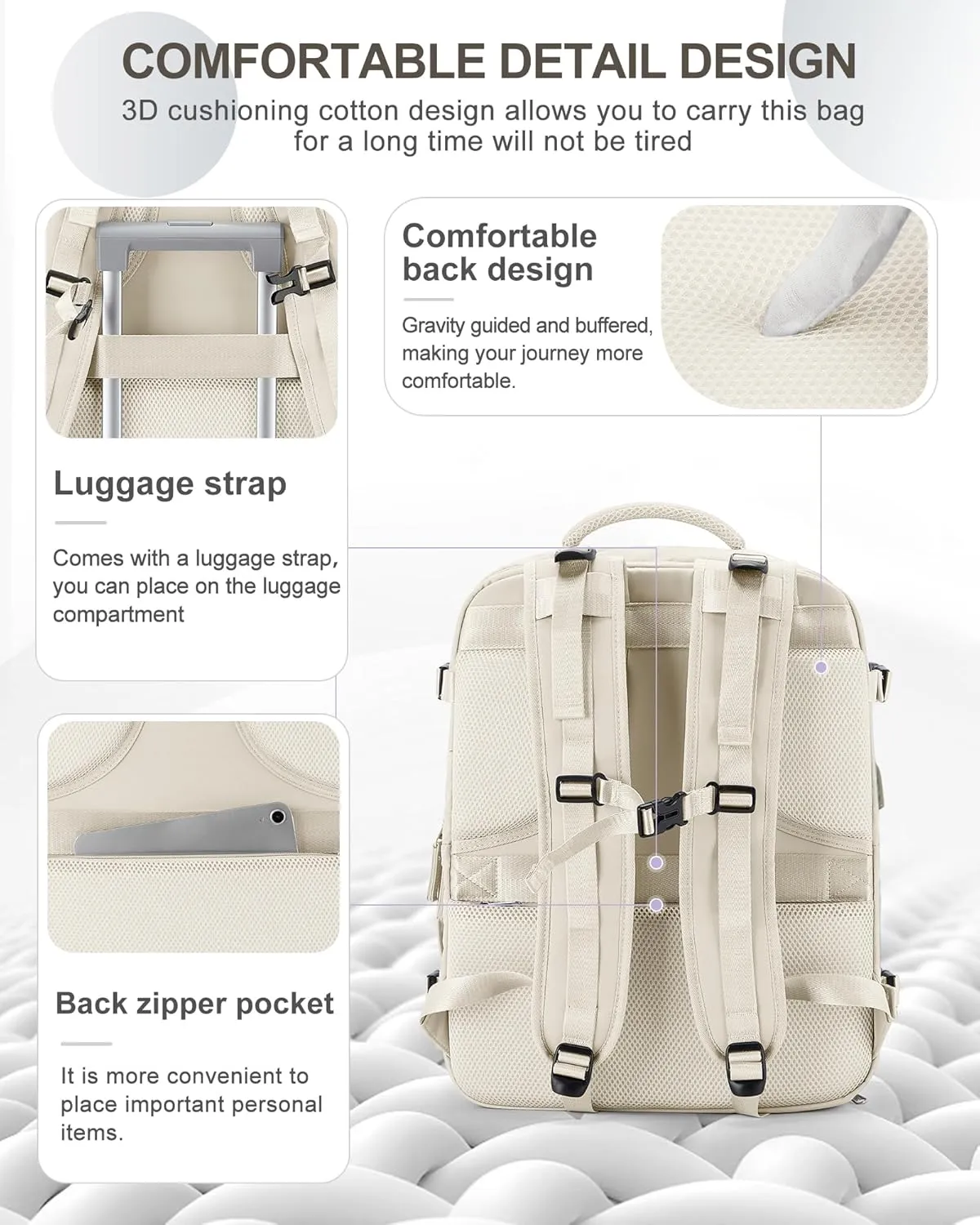 coowoz Large Travel Backpack Carry On for Women Man Gym Backpack with Laptop Compartment Mochila de Viaje Teacher Personal Item Backpack Rucksack Airplane Accessories Must Haves Beige