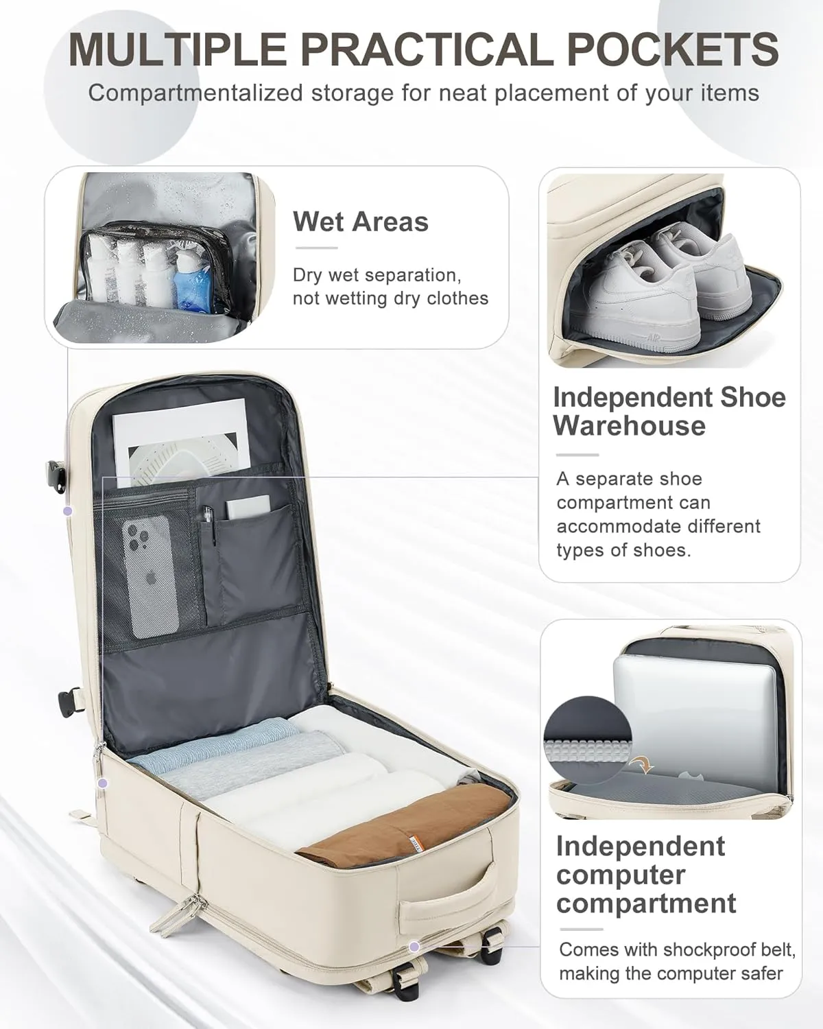coowoz Large Travel Backpack Carry On for Women Man Gym Backpack with Laptop Compartment Mochila de Viaje Teacher Personal Item Backpack Rucksack Airplane Accessories Must Haves Beige