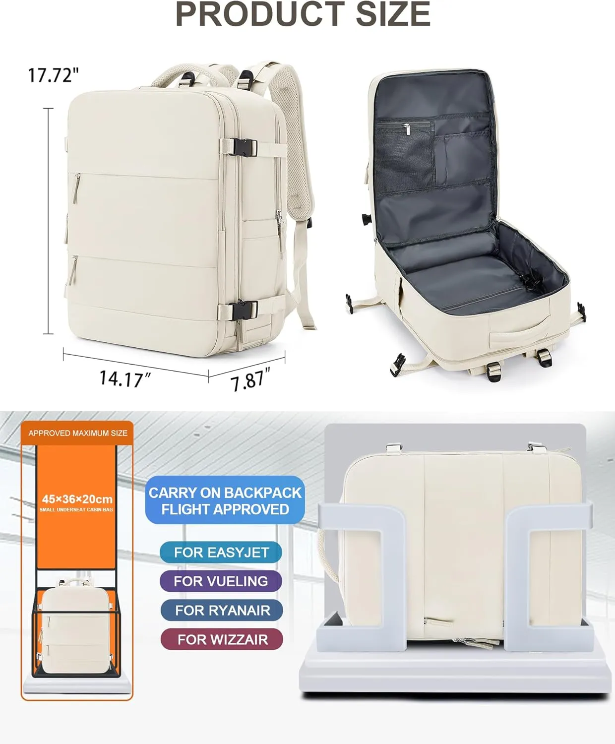 coowoz Large Travel Backpack Carry On for Women Man Gym Backpack with Laptop Compartment Mochila de Viaje Teacher Personal Item Backpack Rucksack Airplane Accessories Must Haves Beige
