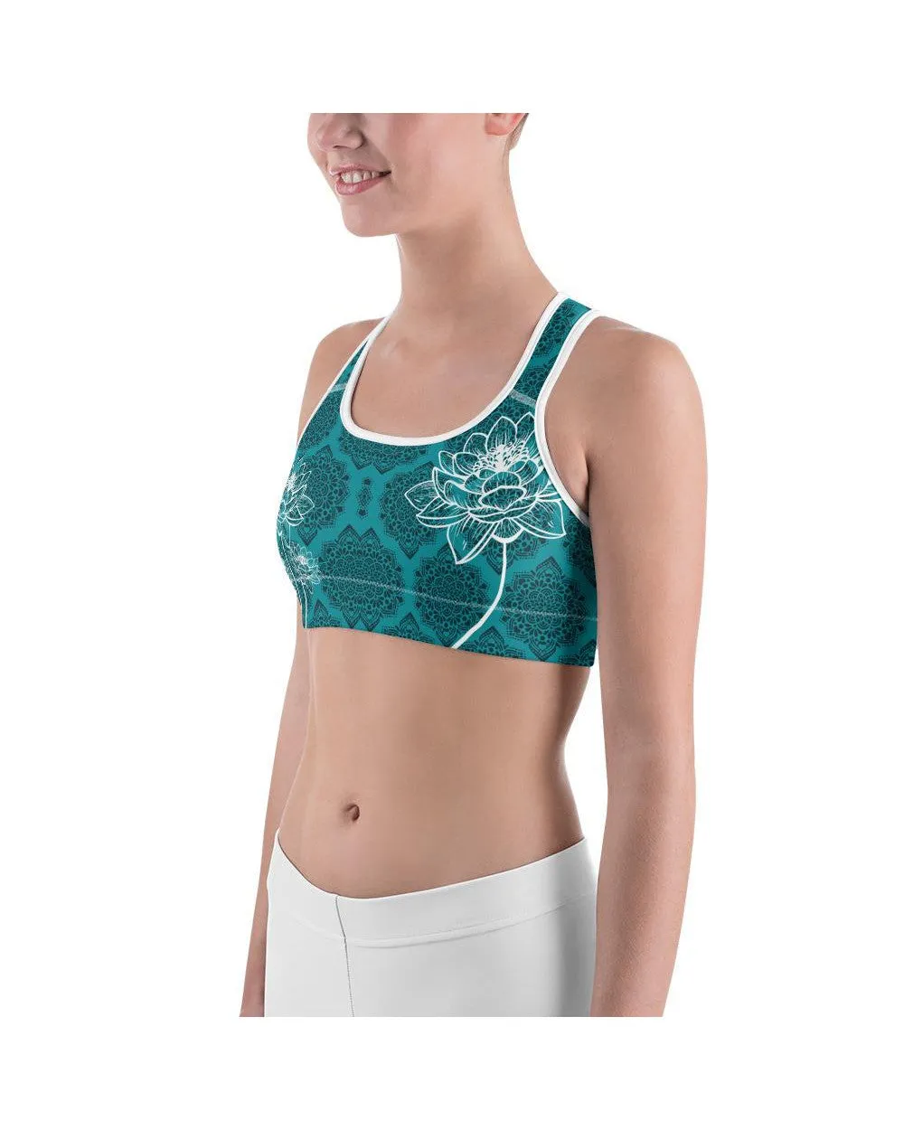Cyan Blue Lotus Sports Bra