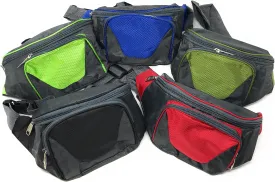 Deluxe Bulk 5 Pack of Colorful Sling Bag Waist Fanny or Cross Chest Packs - Perfect Hip Day Bag - Large 2 Pocket Design with Adjustable Snap Buckle