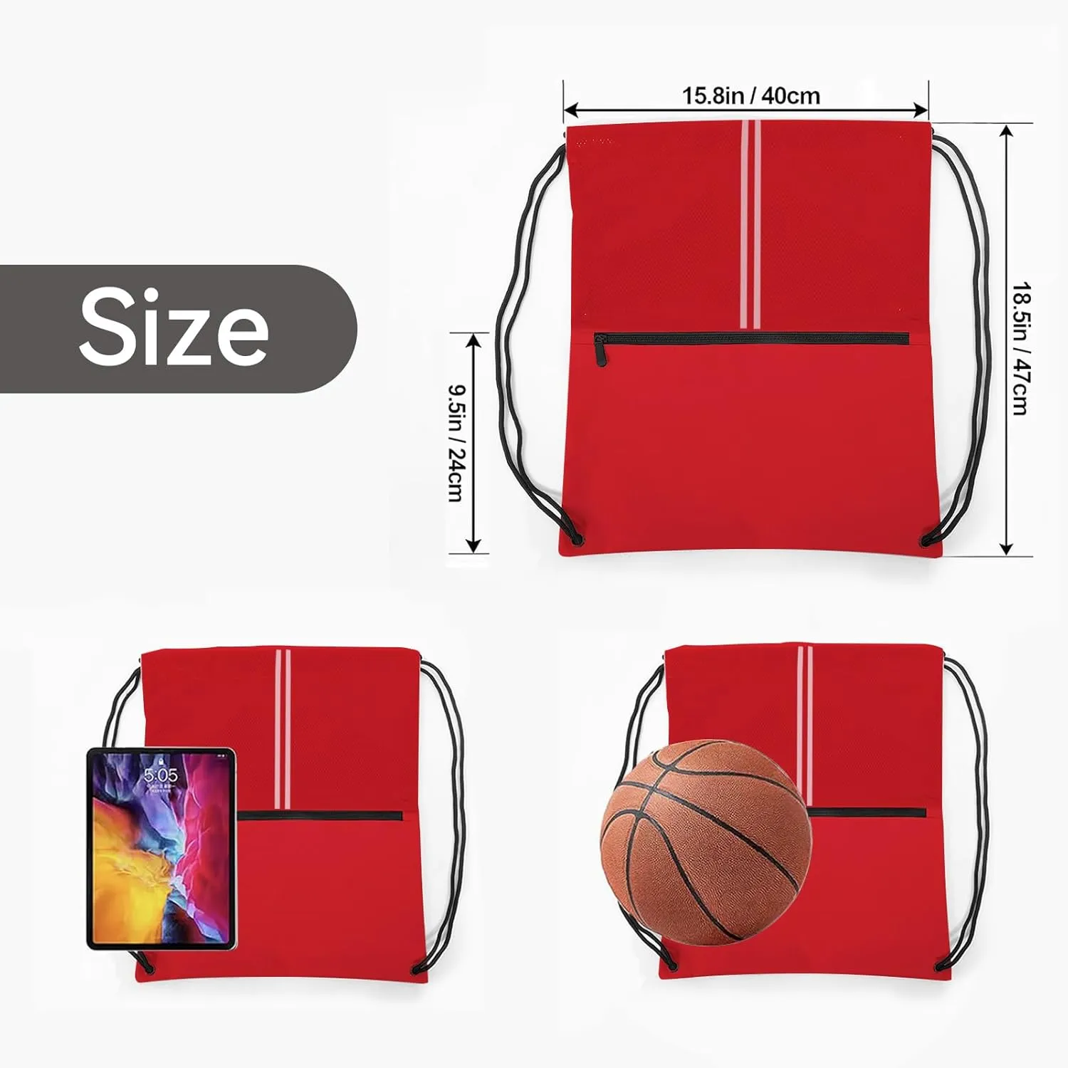 Drawstring Backpack Large Sports Draw String Bag for Women and Men (Red)
