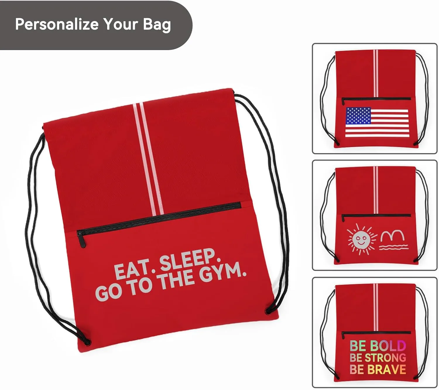 Drawstring Backpack Large Sports Draw String Bag for Women and Men (Red)