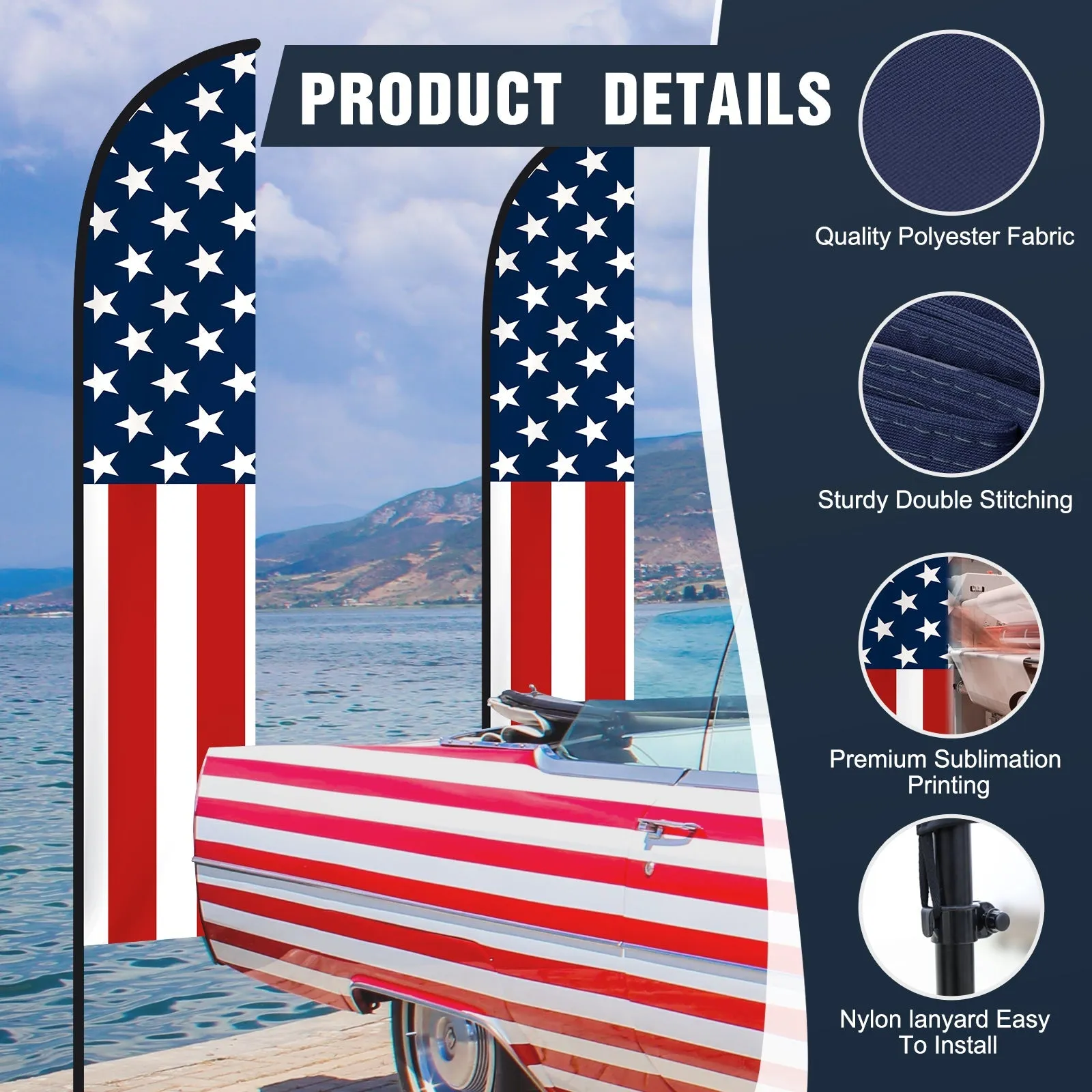 EAGLE PEAK Custom Printed Feather Flags with Your Logo and Design, Personalized Advertising Flags for Marketing, with Ground Spike & Carry Bag, 14.8x2.3 ft