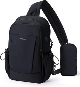 ECOHUB Crossbody Bags for Women Men, Anti-Theft RFID Blocking Sling Backpack with Sturdy SBS Zippers Water Resistant Chest Shoulder Bag Daypack with 9 Pockets Travel Work Hiking, Black