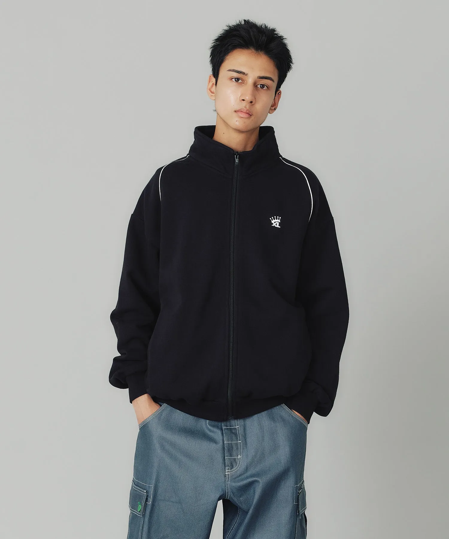 EMBROIDERED LOGO PIPING ZIP UP SWEATSHIRT