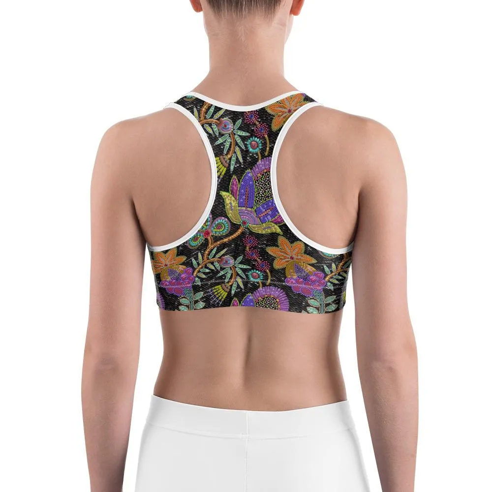 Faux Paillette Flower Sports Bra