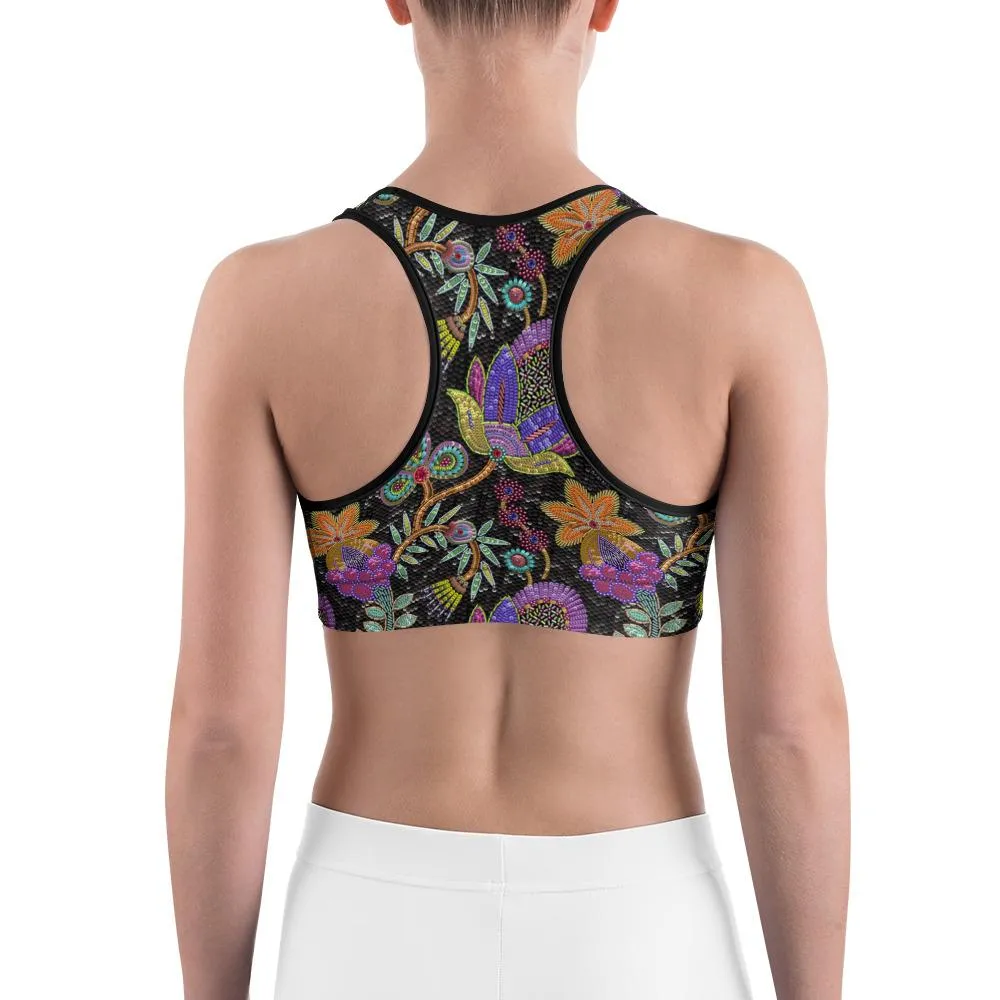 Faux Paillette Flower Sports Bra