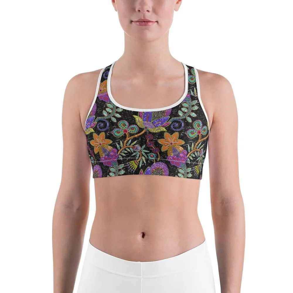 Faux Paillette Flower Sports Bra