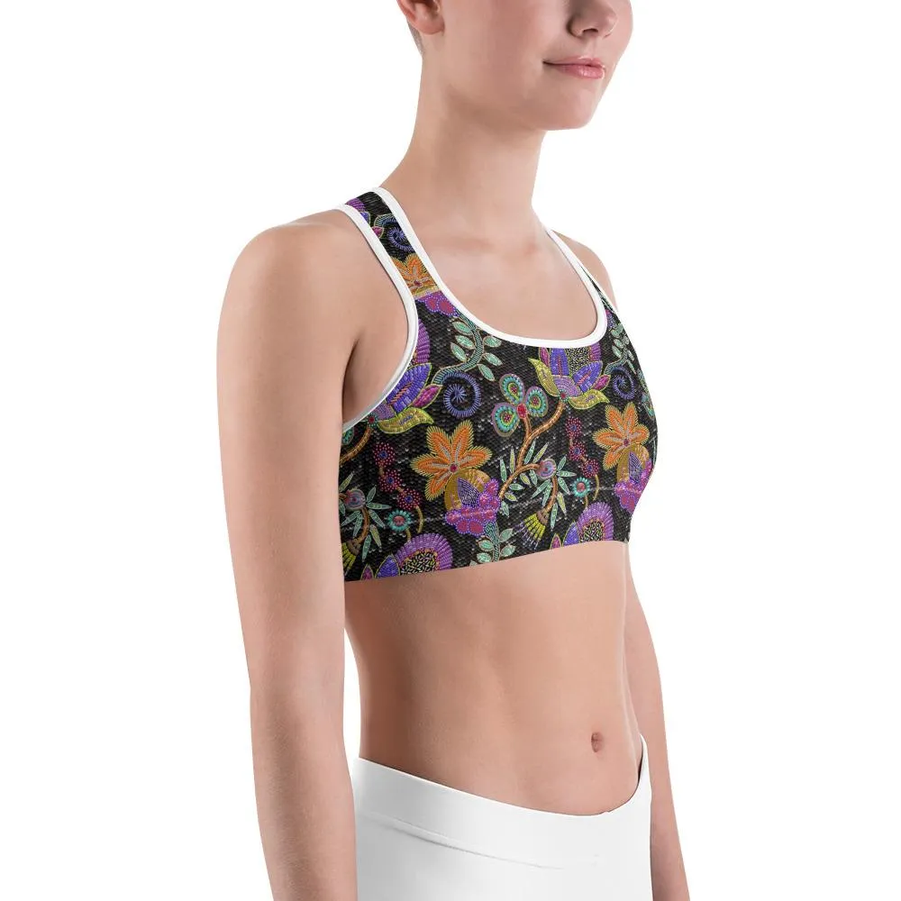 Faux Paillette Flower Sports Bra