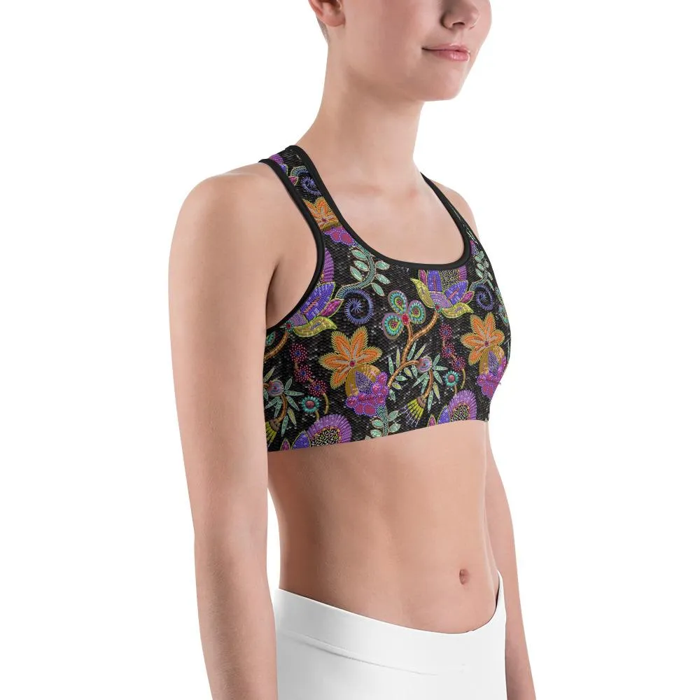 Faux Paillette Flower Sports Bra