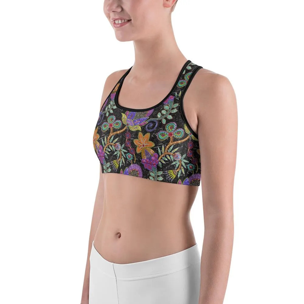 Faux Paillette Flower Sports Bra