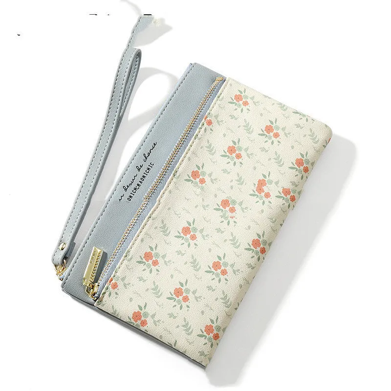 Floral Leather Long Wallet – Large-Capacity Zippered Handbag for Women