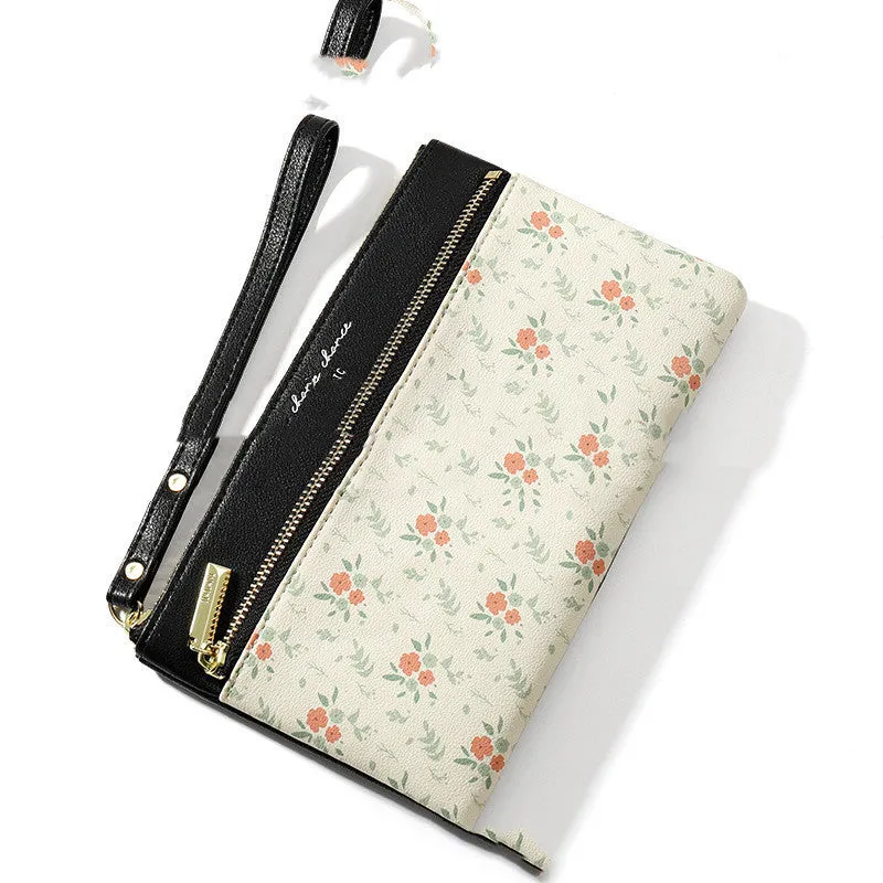 Floral Leather Long Wallet – Large-Capacity Zippered Handbag for Women