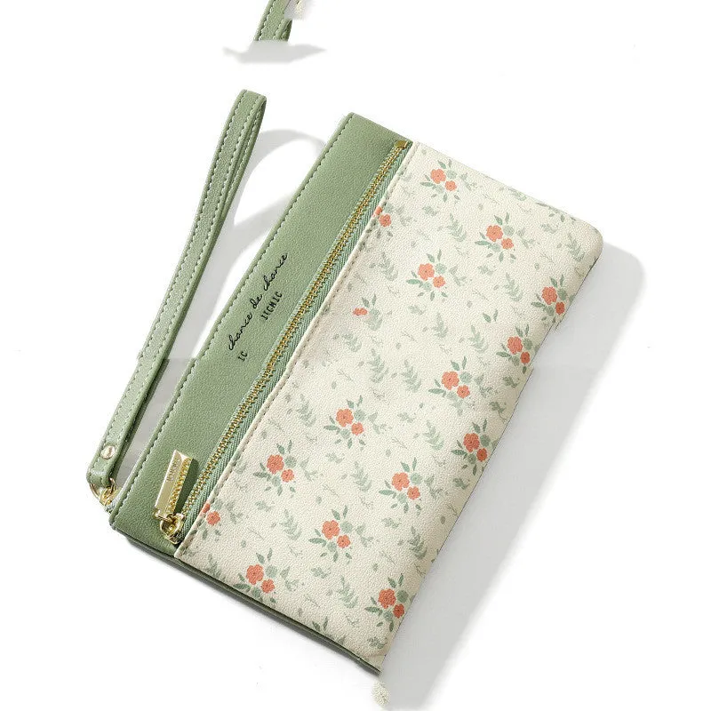 Floral Leather Long Wallet – Large-Capacity Zippered Handbag for Women