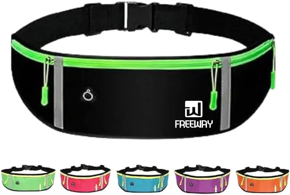 FREEWAYMultifunction Running Bag - Sports belt - Training Belt with Water Bottle Holder - Sports Belt with Zipper - for Men and Women (BLACK)