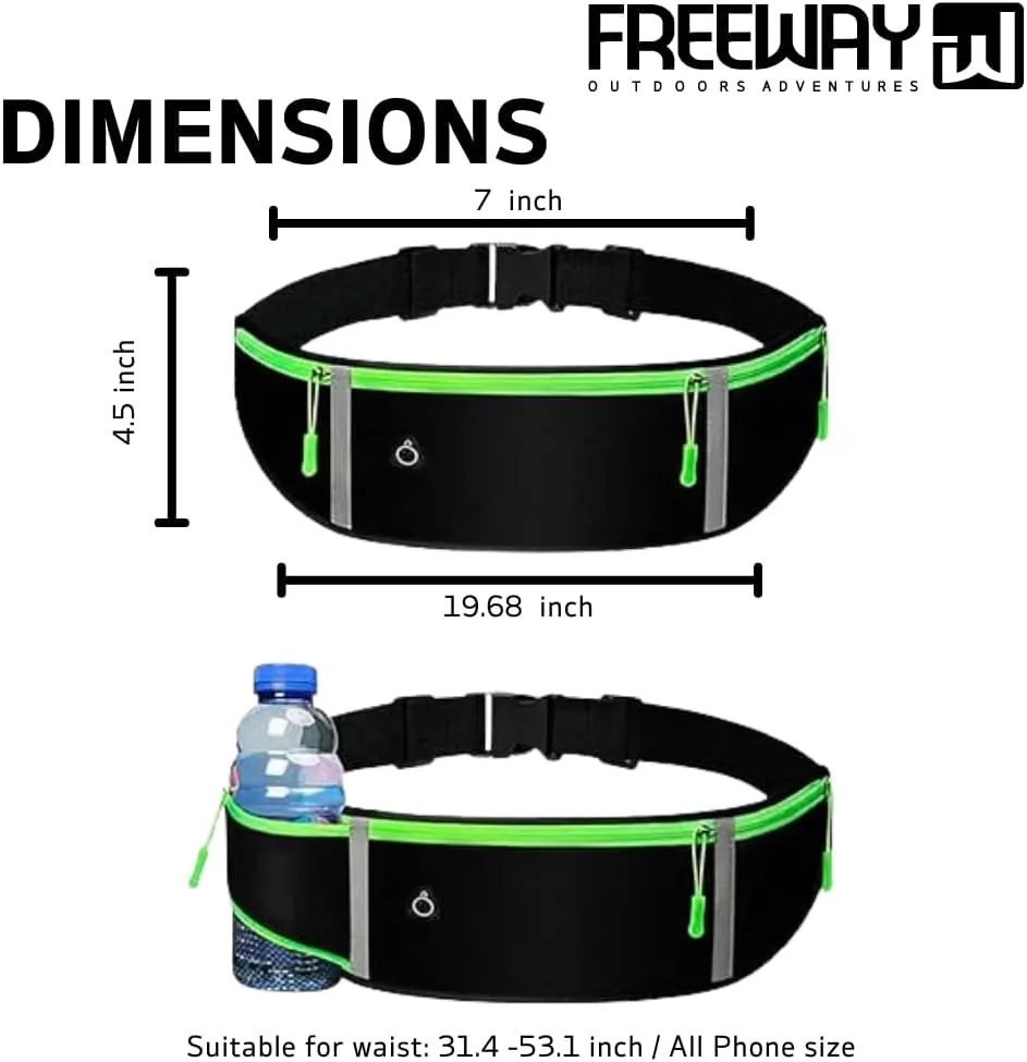 FREEWAYMultifunction Running Bag - Sports belt - Training Belt with Water Bottle Holder - Sports Belt with Zipper - for Men and Women (BLACK)