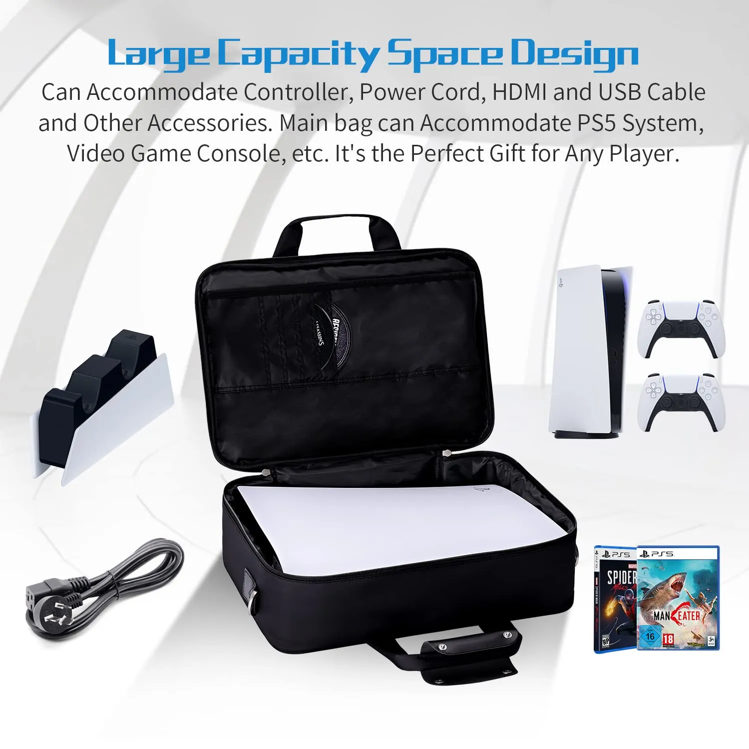 G-STORY Case Storage Bag, Carrying Case Compatible with PS5 Disc and Digital Edition, Travel Bag for Controller, Included Silicone Cover Skin Protector