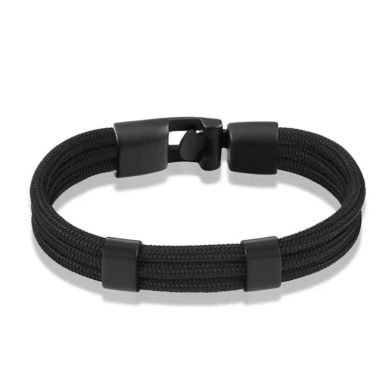 Gianluigi Nautical Rope Bracelet With Matte Black Buckle