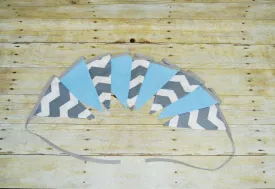 gray chevron and baby blue banner, gray chevron room decoration, first birthday banner, chevron photo prop, gray chevron and blue bunting