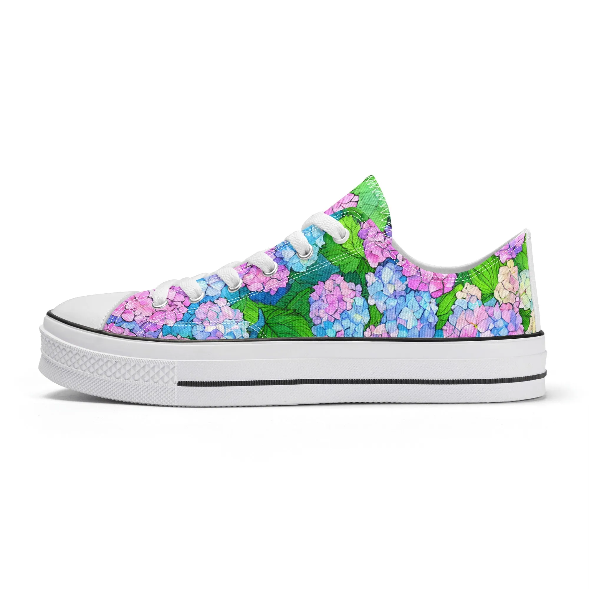 Hydrangea Mens Low Top Shoes, Garden Classic Canvas Converse Sneakers.