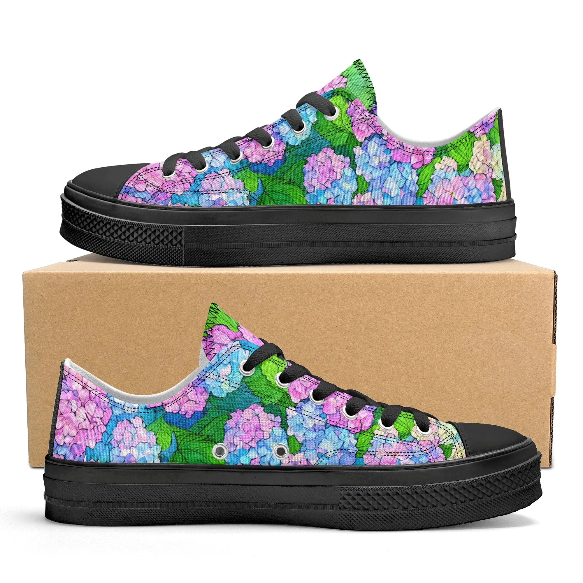Hydrangea Mens Low Top Shoes, Garden Classic Canvas Converse Sneakers.